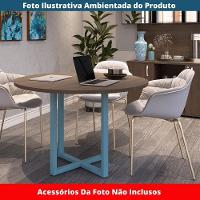 Mesa De Reunião Redonda P25 Pandin 110 Cm (largura) Tampo Mdp Walnut Pé Aço Tubular Azul Dali - 2