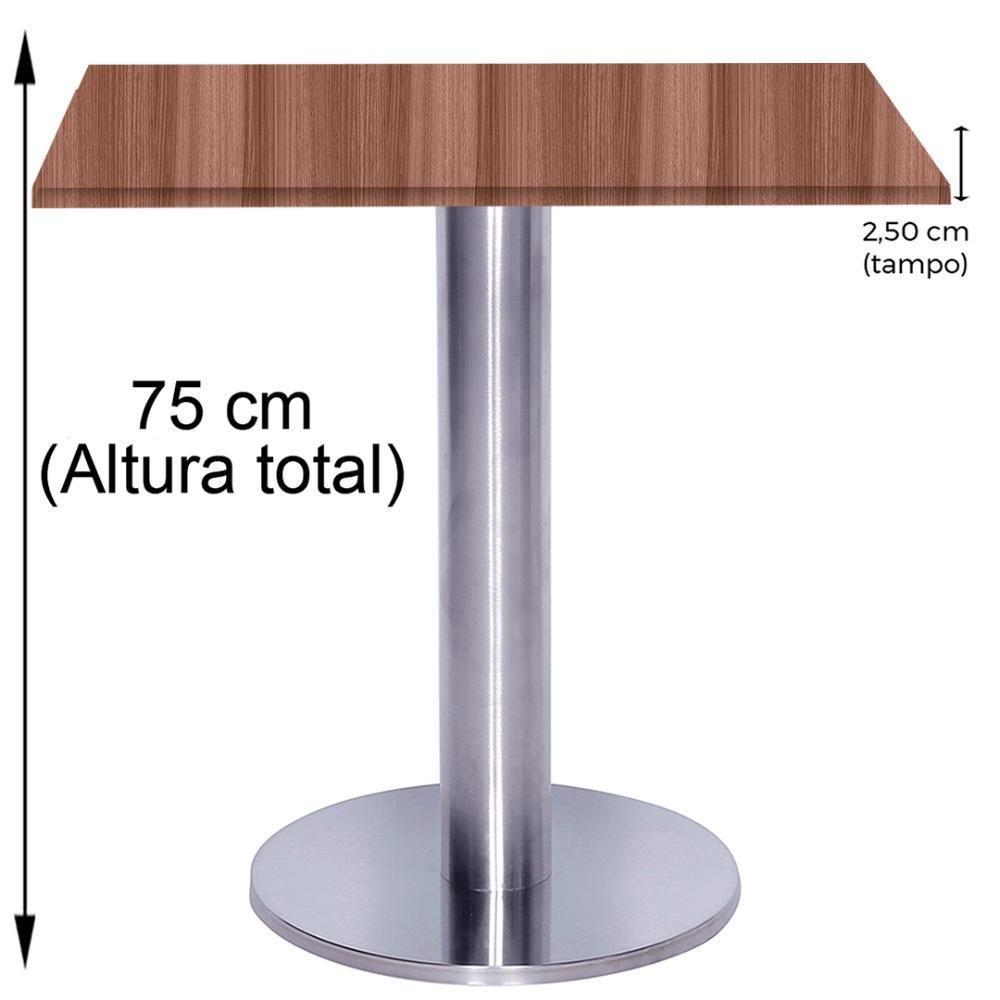 Mesa Beta Big Inox 75 Cm (alt) Disco Redondo Tampo Mdp Quadrado 60 Cm (larg) X 2,50 Cm (alt) Walnut - 2