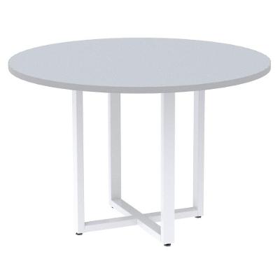 Mesa De Reunião Redonda P25 Pandin 110 Cm (largura) Tampo Mdp Cinza Pé Aço Tubular Branco