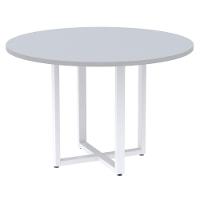 Mesa De Reunião Redonda P25 Pandin 110 Cm (largura) Tampo Mdp Cinza Pé Aço Tubular Branco - 1
