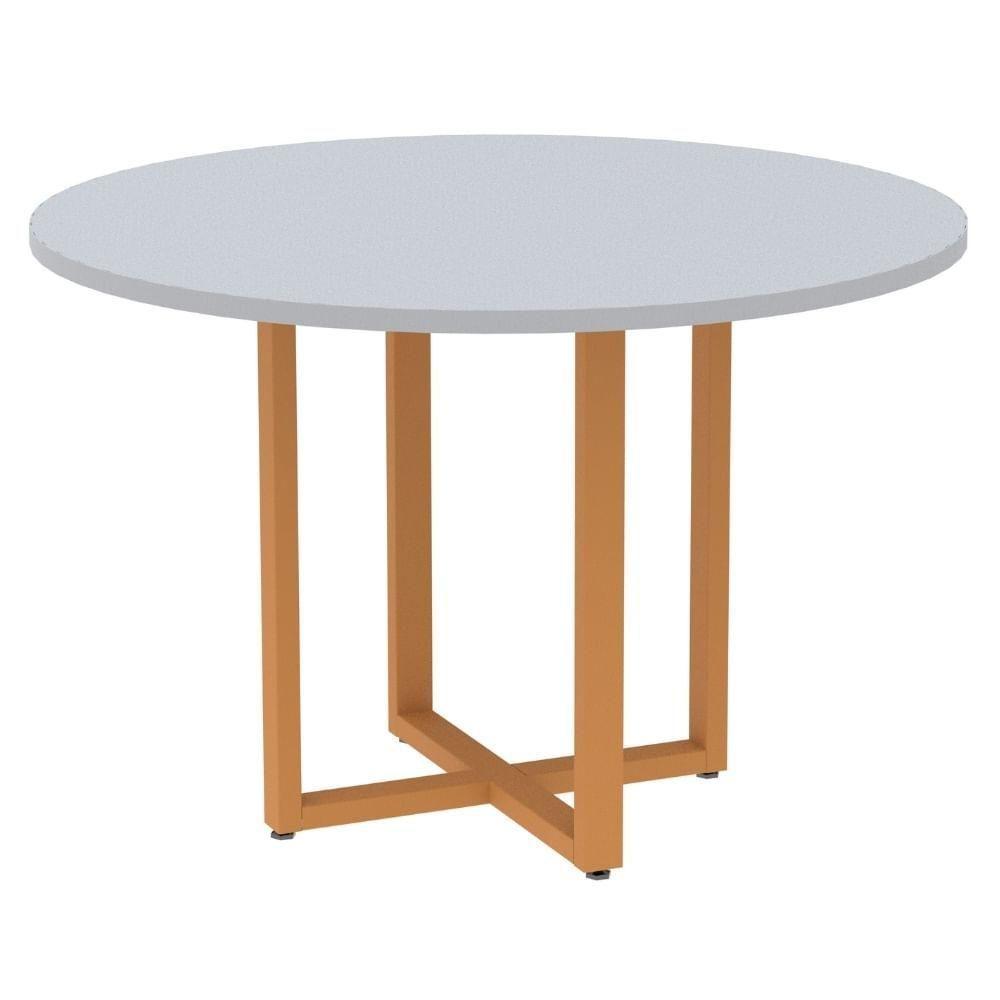 Mesa De Reunião Redonda P25 Pandin 110 Cm (largura) Tampo Mdp Cinza Pé Aço Tubular Laranja - 1