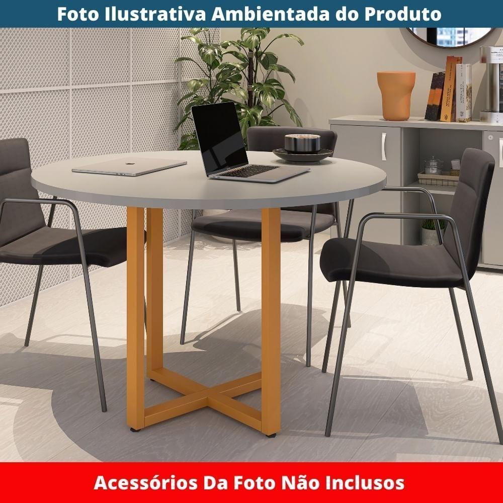 Mesa De Reunião Redonda P25 Pandin 110 Cm (largura) Tampo Mdp Cinza Pé Aço Tubular Laranja - 2