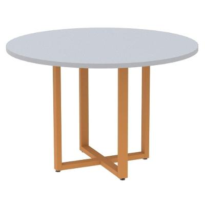 Mesa De Reunião Redonda P25 Pandin 110 Cm (largura) Tampo Mdp Cinza Pé Aço Tubular Laranja