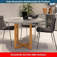 Mesa De Reunião Redonda P25 Pandin 110 Cm (largura) Tampo Mdp Cinza Pé Aço Tubular Laranja - 2