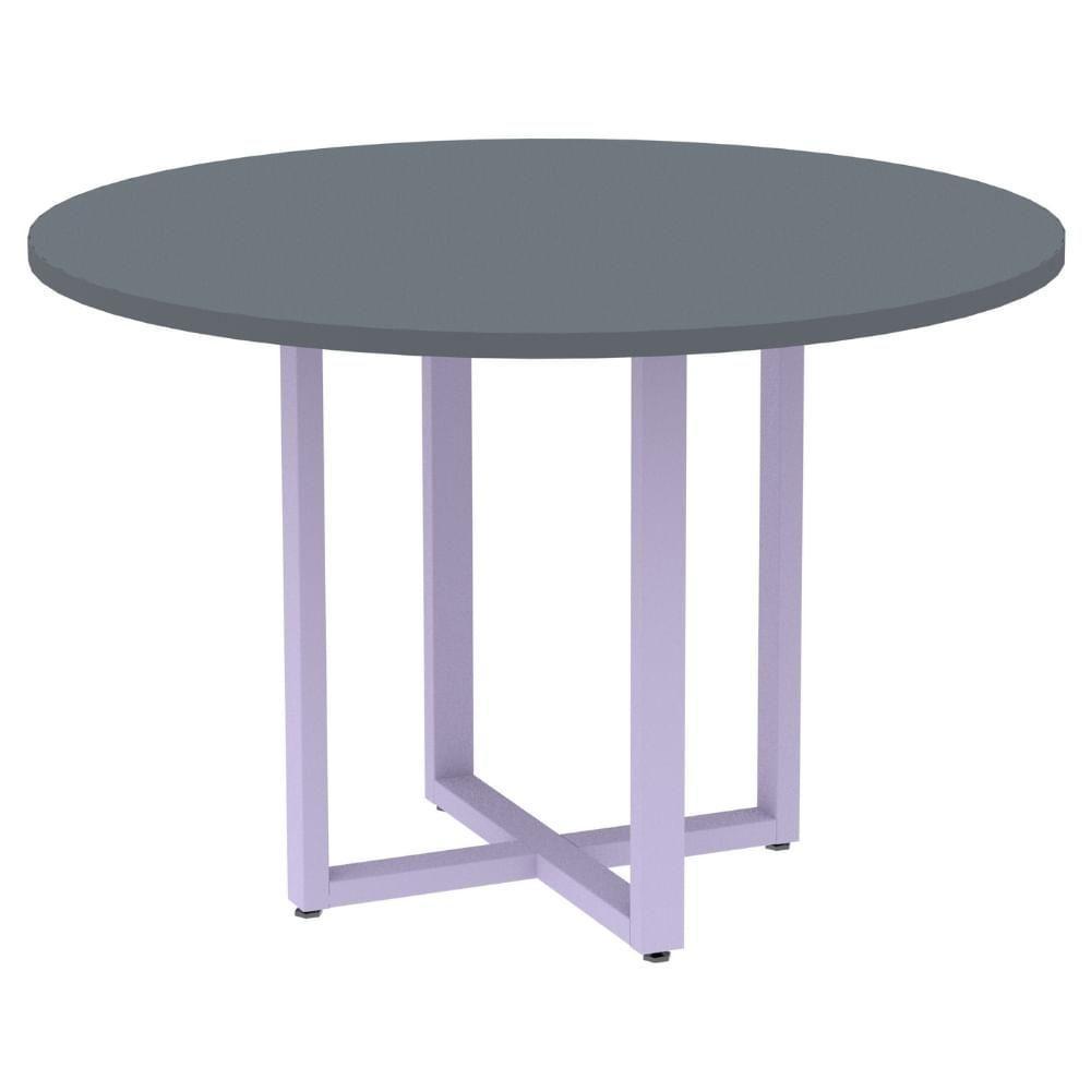 Mesa De Reunião Redonda P25 Pandin 110 Cm (largura) Tampo Mdp Grafito Pé Aço Tubular Lilás - 1