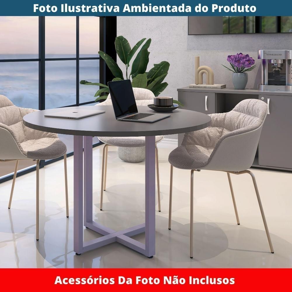 Mesa De Reunião Redonda P25 Pandin 110 Cm (largura) Tampo Mdp Grafito Pé Aço Tubular Lilás - 2