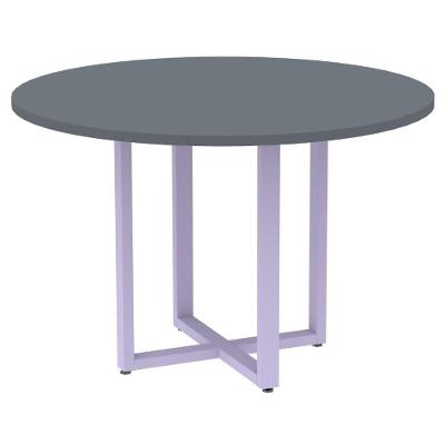 Mesa De Reunião Redonda P25 Pandin 110 Cm (largura) Tampo Mdp Grafito Pé Aço Tubular Lilás