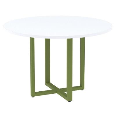 Mesa De Reunião Redonda P25 Pandin 110 Cm (largura) Tampo Mdp Branco Pé Aço Tubular Verde Mirô