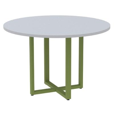 Mesa De Reunião Redonda P25 Pandin 110 Cm (largura) Tampo Mdp Cinza Pé Aço Tubular Verde Mirô