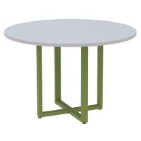 Mesa De Reunião Redonda P25 Pandin 110 Cm (largura) Tampo Mdp Cinza Pé Aço Tubular Verde Mirô - 1