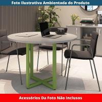 Mesa De Reunião Redonda P25 Pandin 110 Cm (largura) Tampo Mdp Cinza Pé Aço Tubular Verde Mirô - 2