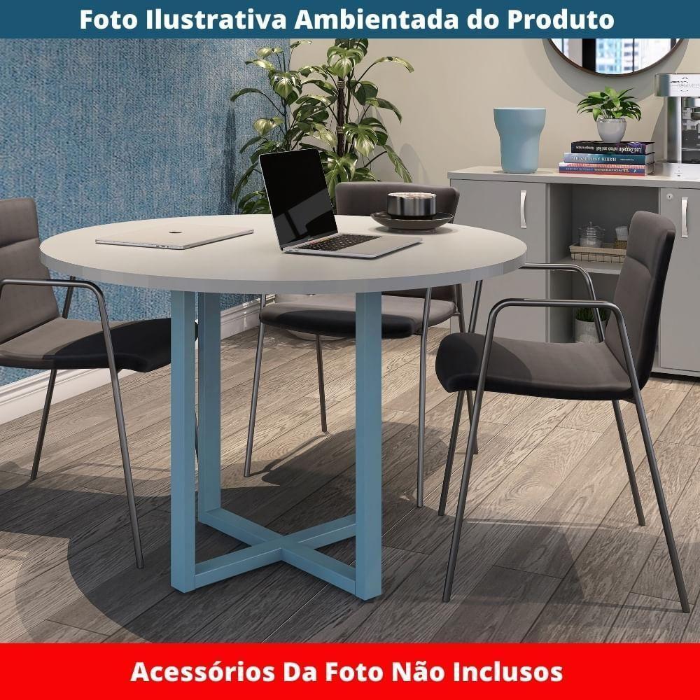 Mesa De Reunião Redonda P25 Pandin 110 Cm (largura) Tampo Mdp Cinza Pé Aço Tubular Azul Dali - 2