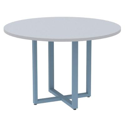 Mesa De Reunião Redonda P25 Pandin 110 Cm (largura) Tampo Mdp Cinza Pé Aço Tubular Azul Dali