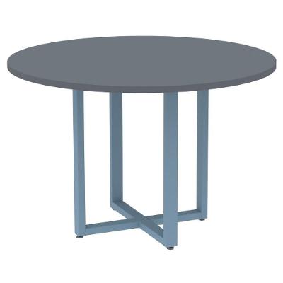 Mesa De Reunião Redonda P25 Pandin 110 Cm (largura) Tampo Mdp Grafito Pé Aço Tubular Azul Dali