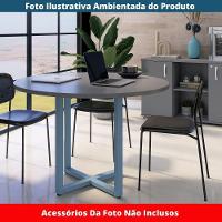 Mesa De Reunião Redonda P25 Pandin 110 Cm (largura) Tampo Mdp Grafito Pé Aço Tubular Azul Dali - 3