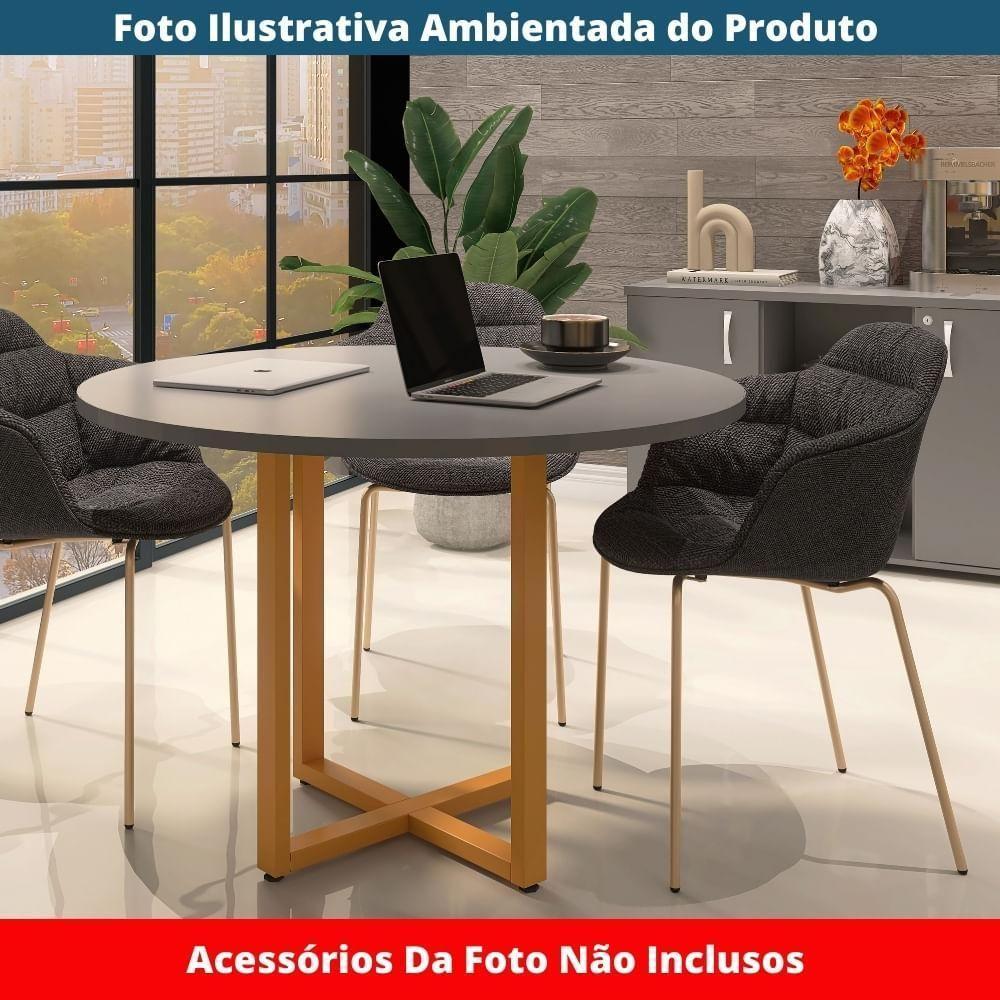 Mesa De Reunião Redonda P25 Pandin 110 Cm (largura) Tampo Mdp Grafito Pé Aço Tubular Laranja - 2