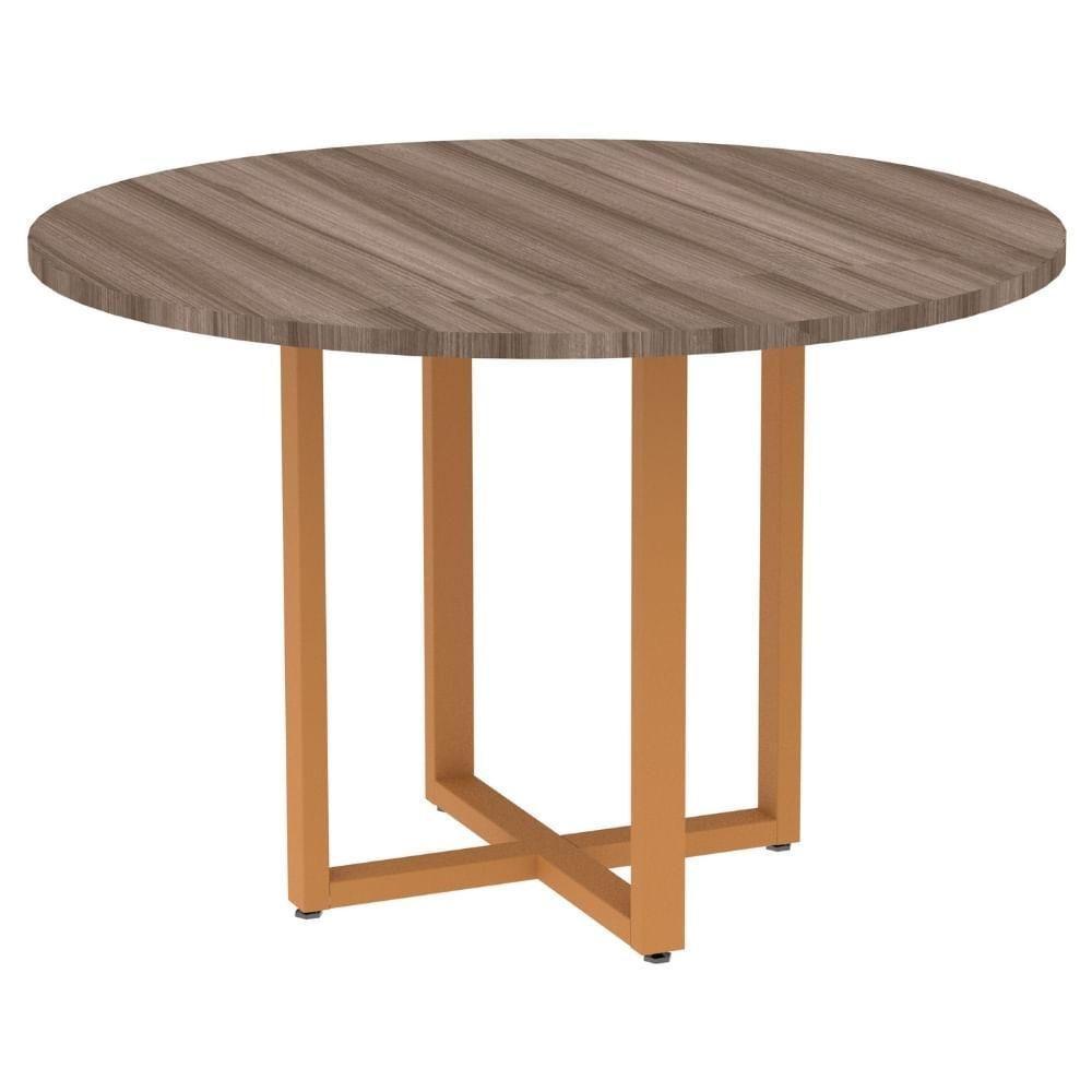 Mesa De Reunião Redonda P25 Pandin 110 Cm (largura) Tampo Mdp Walnut Pé Aço Tubular Laranja - 1