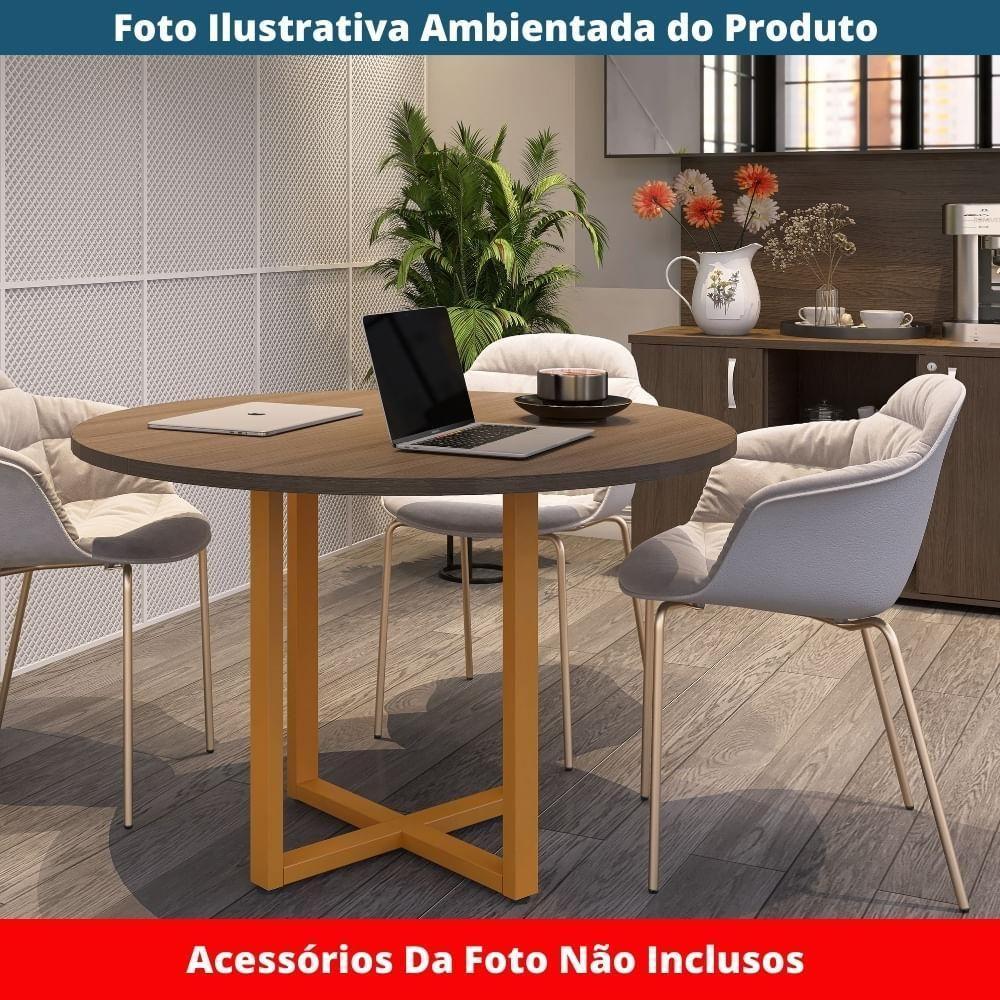 Mesa De Reunião Redonda P25 Pandin 110 Cm (largura) Tampo Mdp Walnut Pé Aço Tubular Laranja - 2