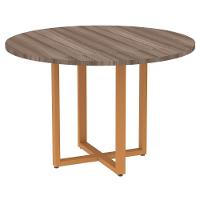 Mesa De Reunião Redonda P25 Pandin 110 Cm (largura) Tampo Mdp Walnut Pé Aço Tubular Laranja - 1