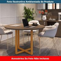 Mesa De Reunião Redonda P25 Pandin 110 Cm (largura) Tampo Mdp Walnut Pé Aço Tubular Laranja - 2