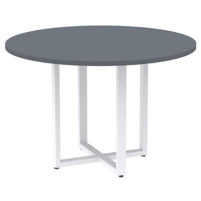 Mesa De Reunião Redonda P25 Pandin 110 Cm (largura) Tampo Mdp Grafito Pé Aço Tubular Branco