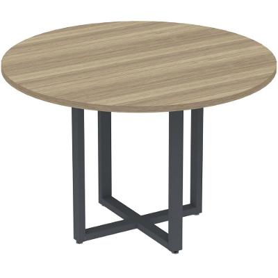 Mesa De Reunião Redonda P25 Pandin 110 Cm (largura) Tampo Mdp Noce Naturalle Pé Aço Tubular Cinza