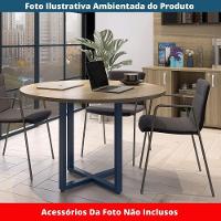 Mesa De Reunião Redonda P25 Pandin 110 Cm (largura) Tampo Mdp Noce Naturalle Pé Aço Tubular Grafito - 2
