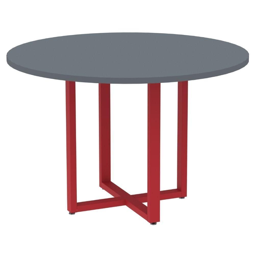 Mesa De Reunião Redonda P25 Pandin 110 Cm (largura) Tampo Mdp Grafito Pé Aço Tubular Vermelho - 1