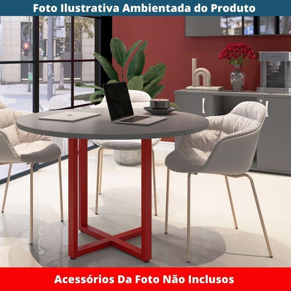 Mesa De Reunião Redonda P25 Pandin 110 Cm (largura) Tampo Mdp Grafito Pé Aço Tubular Vermelho - 2
