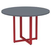 Mesa De Reunião Redonda P25 Pandin 110 Cm (largura) Tampo Mdp Grafito Pé Aço Tubular Vermelho - 1