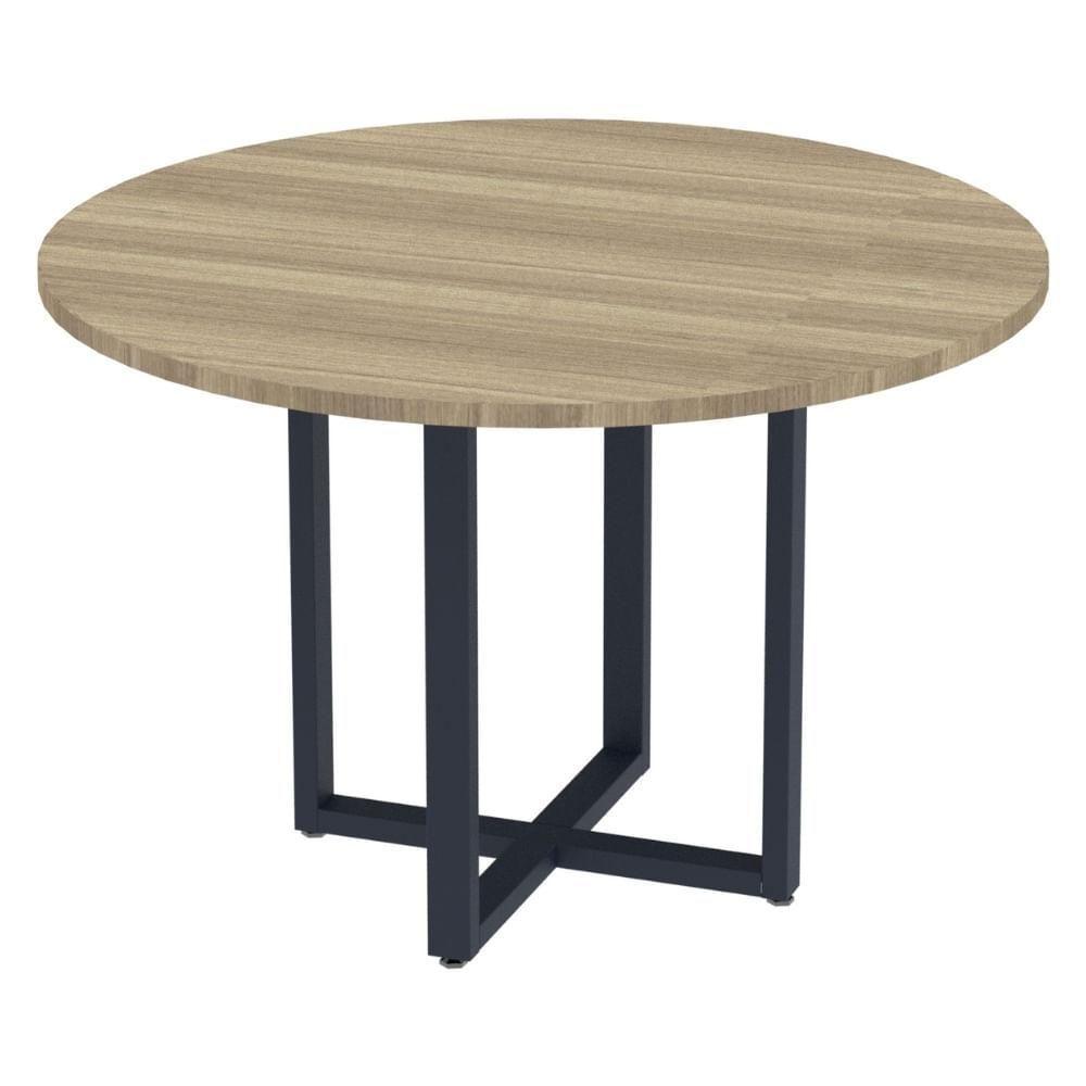 Mesa De Reunião Redonda P25 Pandin 110 Cm (largura) Tampo Mdp Noce Naturalle Pé Aço Tubular Azul De - 1