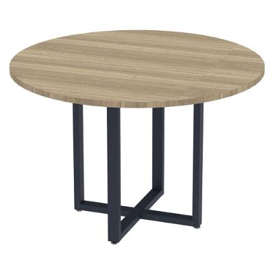 Mesa De Reunião Redonda P25 Pandin 110 Cm (largura) Tampo Mdp Noce Naturalle Pé Aço Tubular Azul De