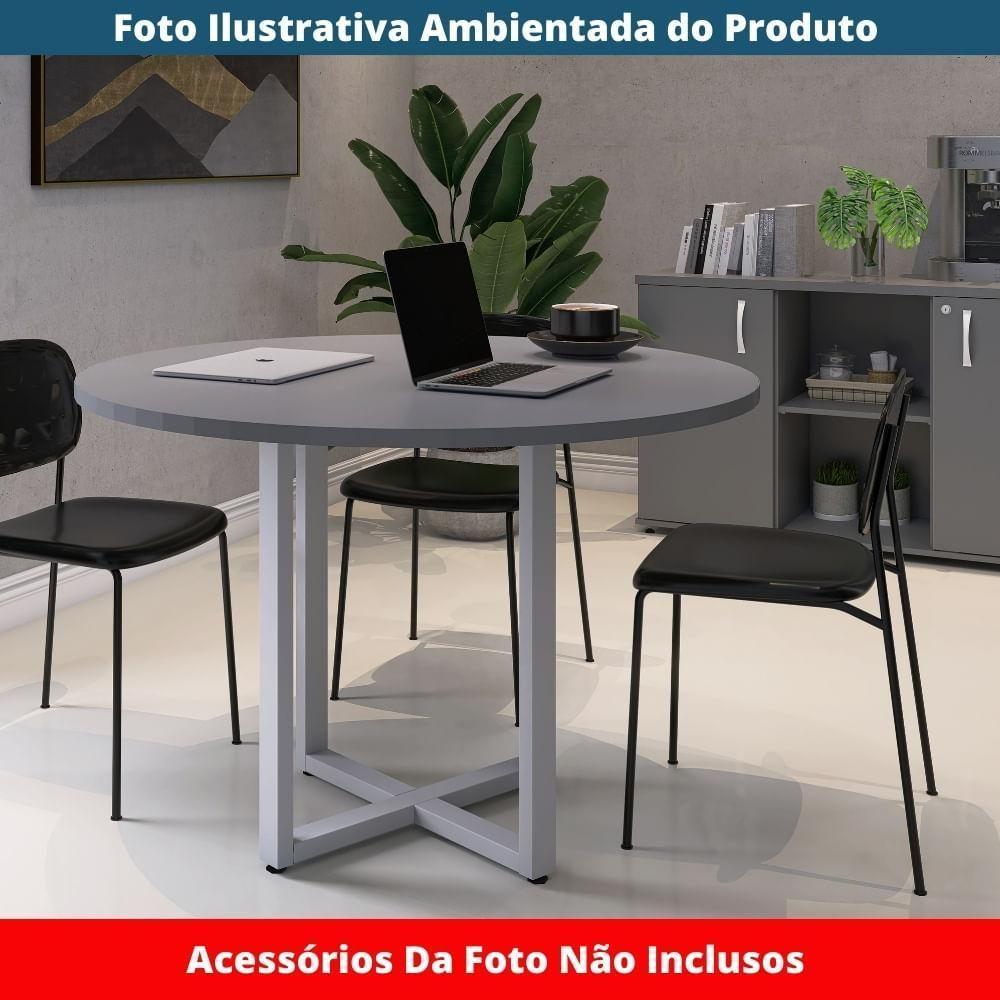 Mesa De Reunião Redonda P25 Pandin 110 Cm (largura) Tampo Mdp Grafito Pé Aço Tubular Cinza - 2