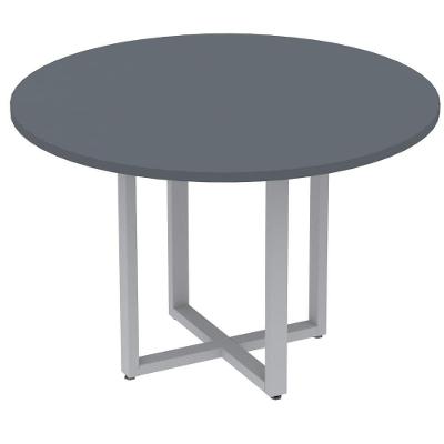 Mesa De Reunião Redonda P25 Pandin 110 Cm (largura) Tampo Mdp Grafito Pé Aço Tubular Cinza