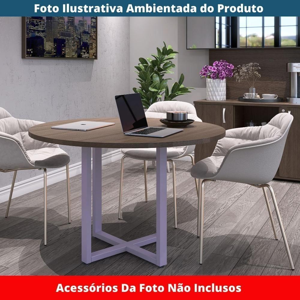 Mesa De Reunião Redonda P25 Pandin 110 Cm (largura) Tampo Mdp Walnut Pé Aço Tubular Lilás - 2