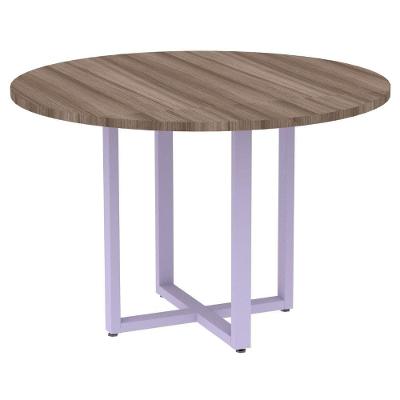 Mesa De Reunião Redonda P25 Pandin 110 Cm (largura) Tampo Mdp Walnut Pé Aço Tubular Lilás
