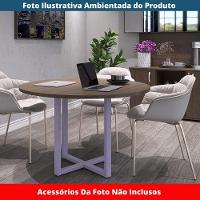Mesa De Reunião Redonda P25 Pandin 110 Cm (largura) Tampo Mdp Walnut Pé Aço Tubular Lilás - 2