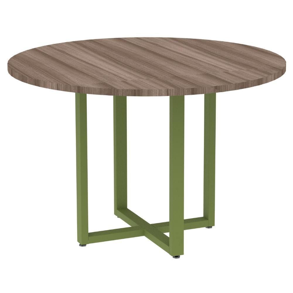 Mesa De Reunião Redonda P25 Pandin 110 Cm (largura) Tampo Mdp Walnut Pé Aço Tubular Verde Mirô - 1