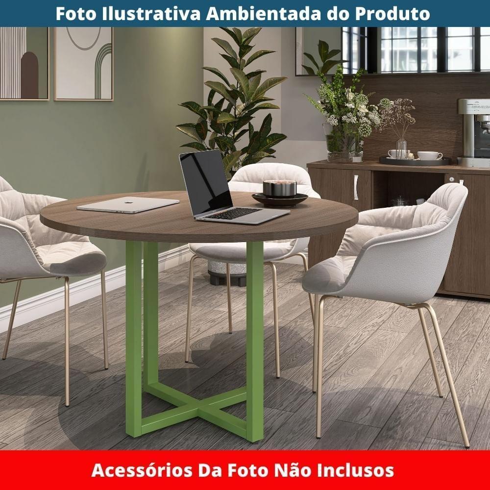 Mesa De Reunião Redonda P25 Pandin 110 Cm (largura) Tampo Mdp Walnut Pé Aço Tubular Verde Mirô - 2
