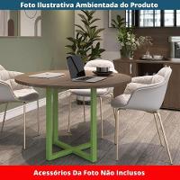Mesa De Reunião Redonda P25 Pandin 110 Cm (largura) Tampo Mdp Walnut Pé Aço Tubular Verde Mirô - 2