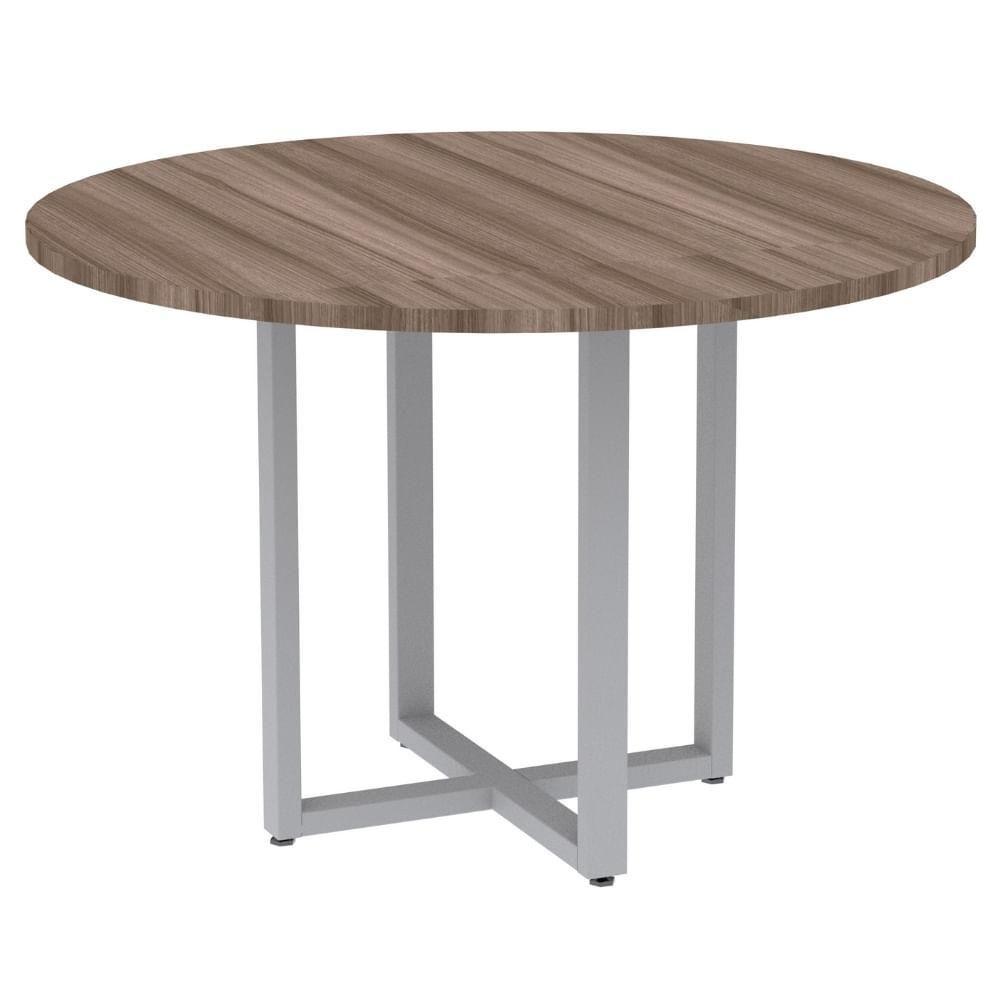 Mesa De Reunião Redonda P25 Pandin 110 Cm (largura) Tampo Mdp Walnut Pé Aço Tubular Cinza - 1