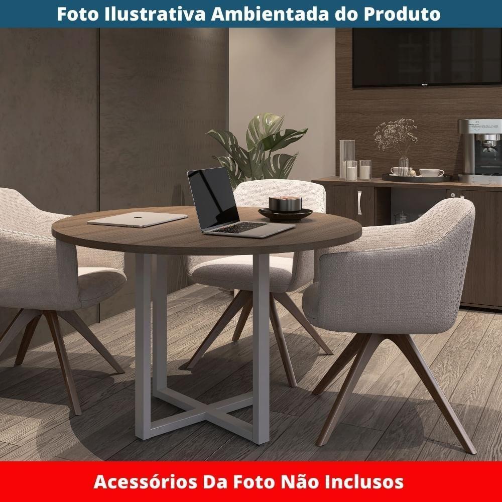 Mesa De Reunião Redonda P25 Pandin 110 Cm (largura) Tampo Mdp Walnut Pé Aço Tubular Cinza - 2