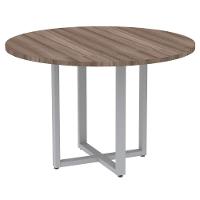 Mesa De Reunião Redonda P25 Pandin 110 Cm (largura) Tampo Mdp Walnut Pé Aço Tubular Cinza - 1