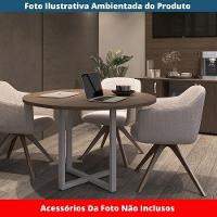 Mesa De Reunião Redonda P25 Pandin 110 Cm (largura) Tampo Mdp Walnut Pé Aço Tubular Cinza - 2