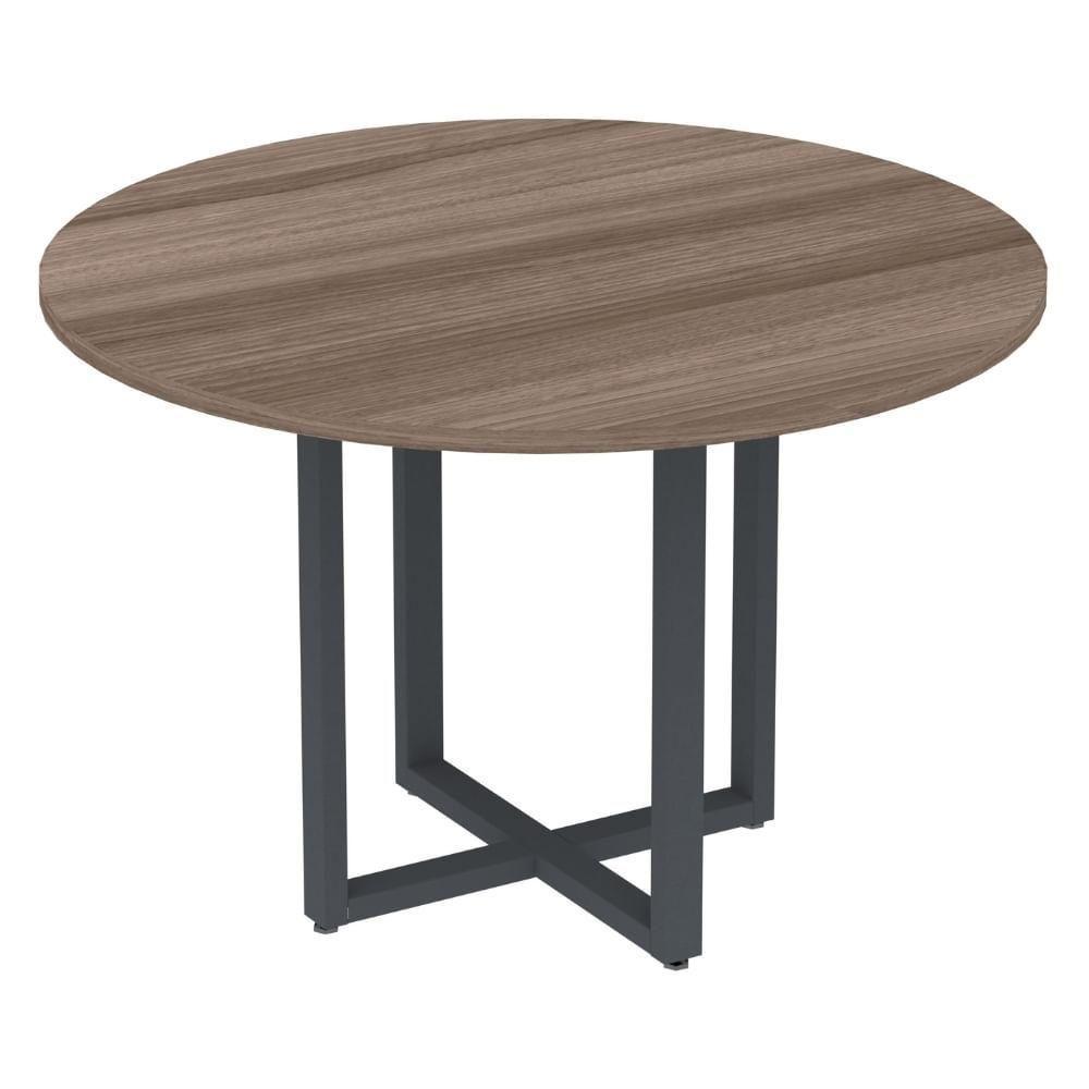 Mesa De Reunião Redonda P25 Pandin 110 Cm (largura) Tampo Mdp Walnut Pé Aço Tubular Grafito - 1