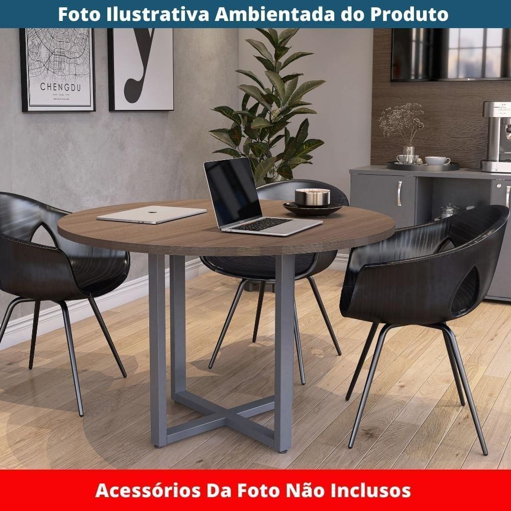 Mesa De Reunião Redonda P25 Pandin 110 Cm (largura) Tampo Mdp Walnut Pé Aço Tubular Grafito - 2