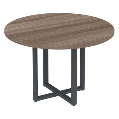 Mesa De Reunião Redonda P25 Pandin 110 Cm (largura) Tampo Mdp Walnut Pé Aço Tubular Grafito