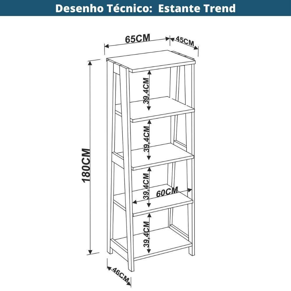 Estante Escada 5 Prateleiras Trend Artesano 65 Cm Largura Em Mdp Hanover E Off White - 5