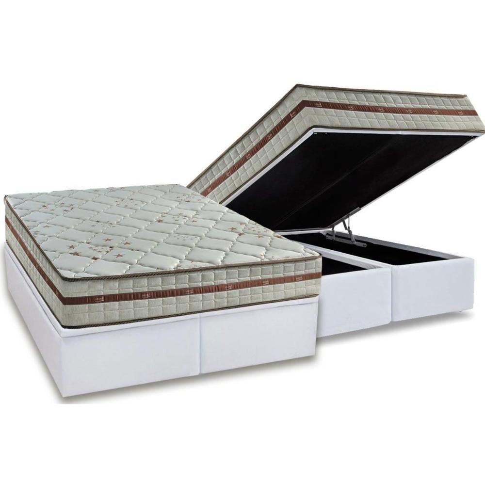 Cama Box Baú Queen: Colchão Molas Masterpocket Ensacadas Classis + Base Crc Suede White (158x198) - 1
