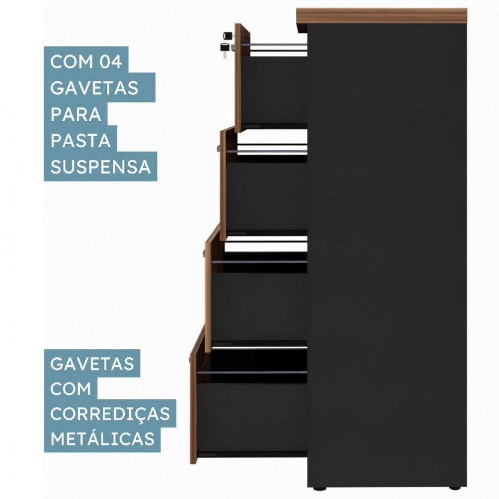 Armário Arquivo Office Com 4 Gavetas Pasta Web Office Nogal-preto - 7